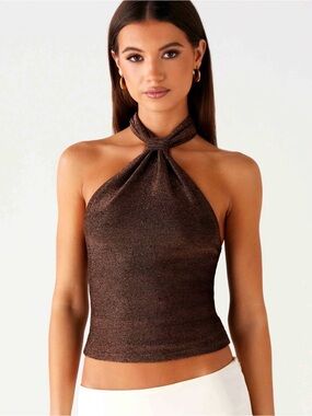 NWT Peppermayo Amber Halter Top Chocolate 4 Stretch Sexy Minimalist MSRP $68